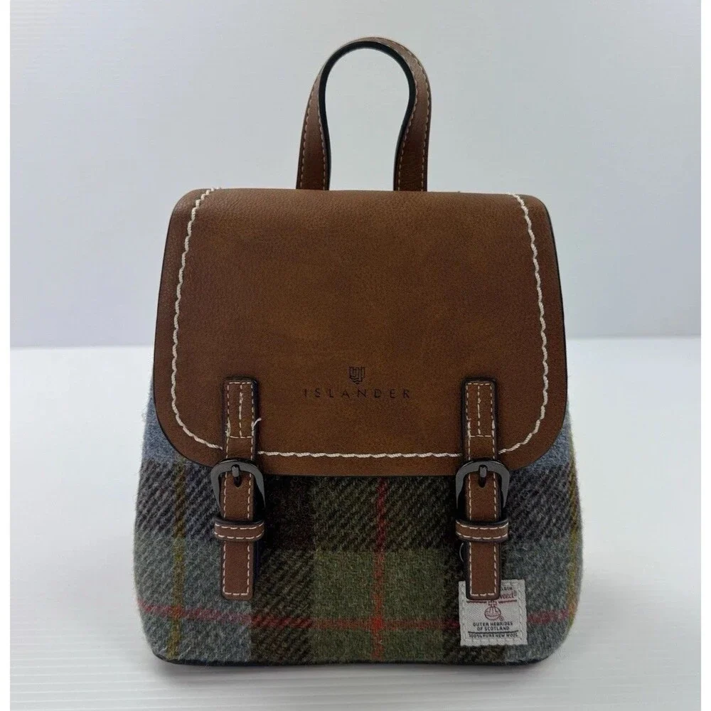 Islander Jura Mini Backpack Harris Tweed Tartan Vegan Leather Scotland NWOT